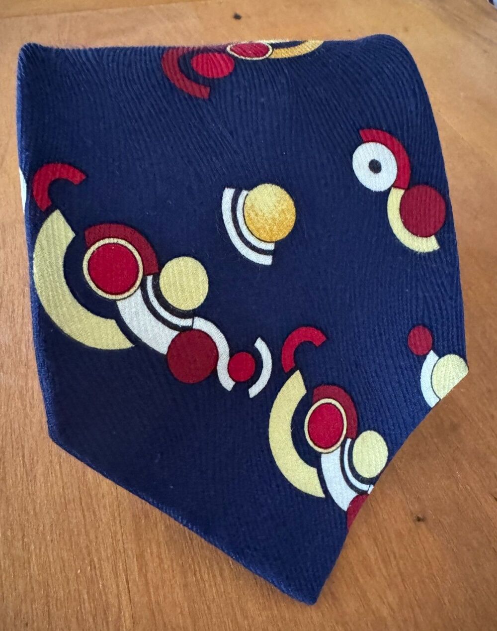 Gianni Versace Silk Necktie Navy Geometric Print Made in Italy 1990s